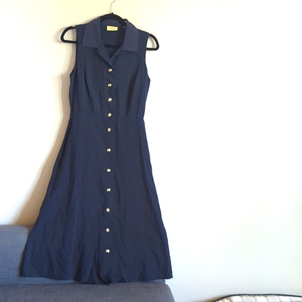 Navy blue button down midi dress